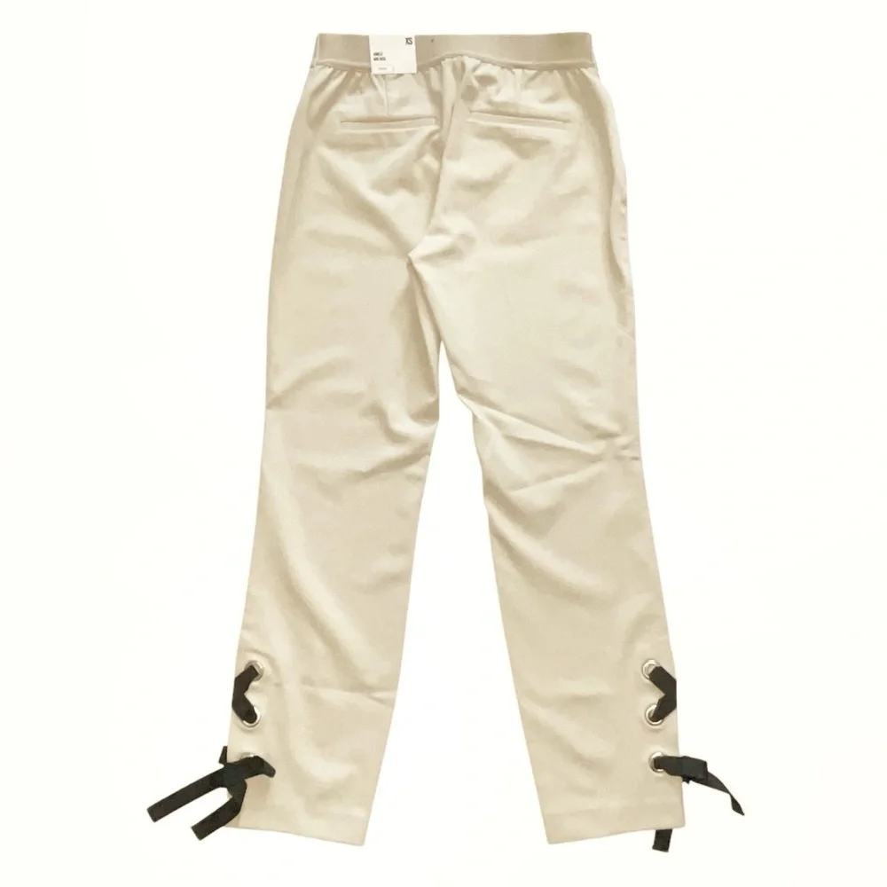 NWT Express Cream Ankle Pant Lace Up Detail XS Stretch Slim Straight Leg